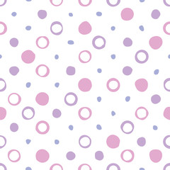 Vector pink doodle repeat pattern of bubbles and dots. Hand drawn textures. For fabric, wallpaper, scrapbooking, card, invitations or wrapping.