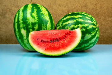 Close-up of fresh slices of red watermelon