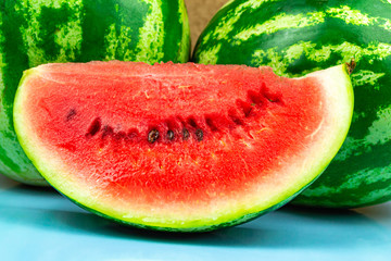 Close-up of fresh slices of red watermelon