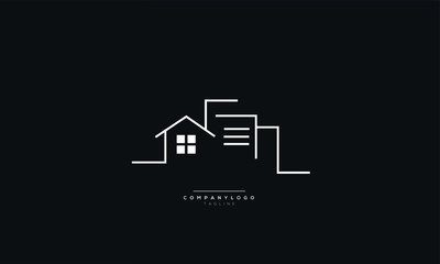 Minimalist real estate logo. Isolated in black background