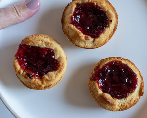 Home made jam tarts made from shortcrust pastry 