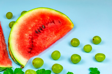 Close-up of fresh slices of red watermelon