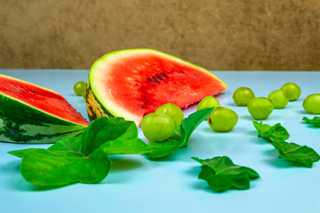 Close-up of fresh slices of red watermelon