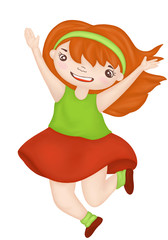 joyful girl bouncing having fun illustration hands up happy baby cartoon hero character picture