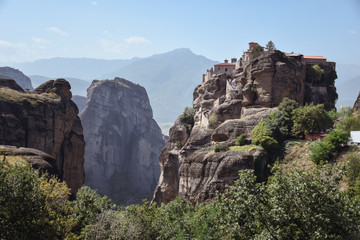 Fototapeta na wymiar dramatic landscape of Meteora monasteries built on vertical rock formations in Greece
