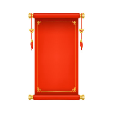 Realistic 3d Detailed Red Chinese Scroll. Vector