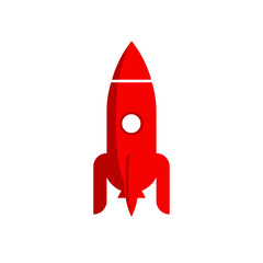 Red rocket isolated on white background. Flat style icon.	