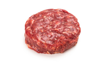 Raw minced beef isolated on white background.
