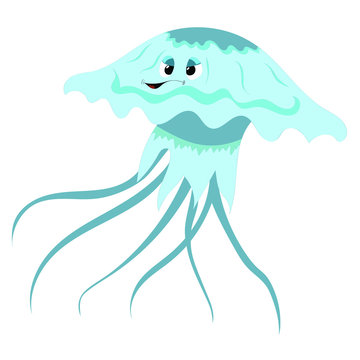 Jellyfish isolated cartoon image on a white background . Vector Illustration of a happy medusa
