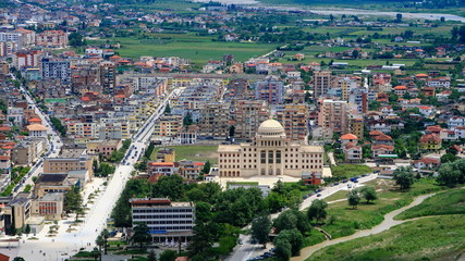 Colorful houses from above .Berat city center and university. View from Berat castle, Albania