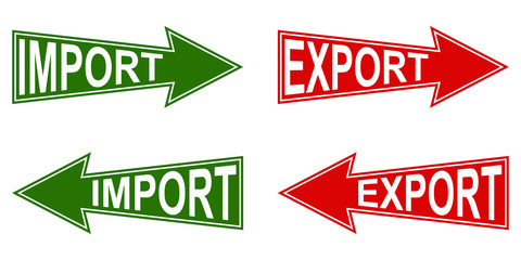 Arrow pointer import export, vector pointers for import and export of goods, symbol international business and turnover