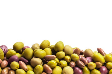 Tasty mix olives background.