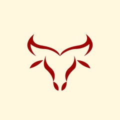 Bull head logo. Abstract stylized cow or bull head icon. Premium logo for steak house, meat restaurant or butchery. Taurus symbol. Vector illustration.
