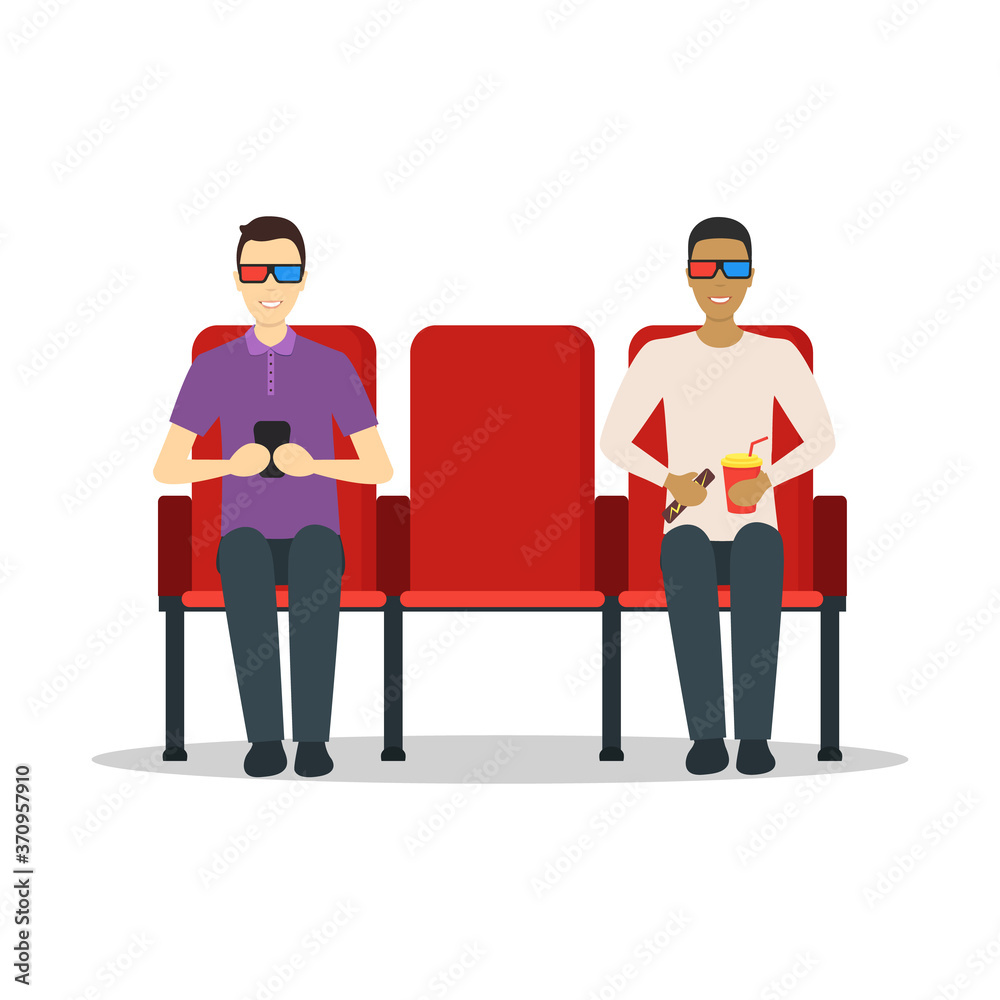 Wall mural Cartoon Characters People In Cinema Theatre. Vector