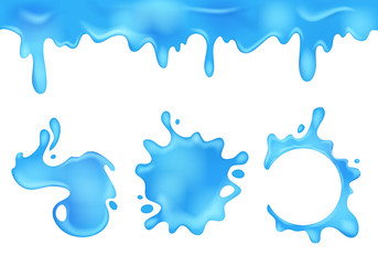 Realistic 3d Detailed Blue Water Blots Set. Vector