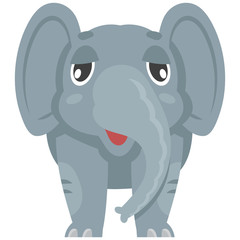 Standing baby elephant front view. African animal in cartoon style.