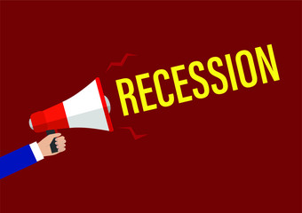 Recession megaphone vector illustration red background