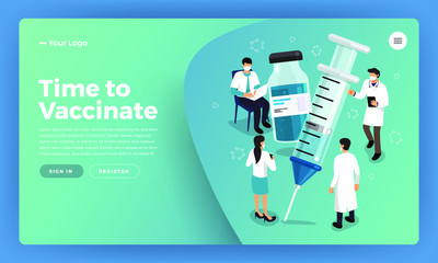 Vector Vaccination Concept. Healthy drug vaccination, injection. Isolated vector illustration.