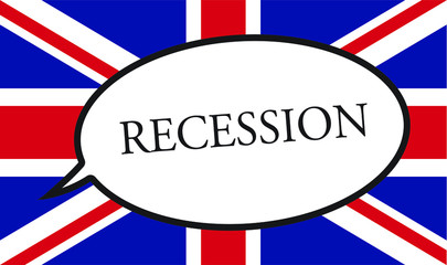 Recession speech bubble vector illustration on a Union Jack background