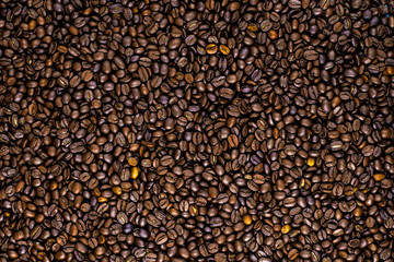 Aromatic coffee beans, freshly roasted until golden brown