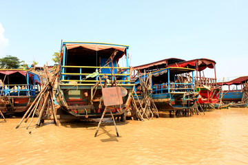 Boats on the Mekong river in Cambodia