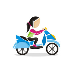 Fototapeta na wymiar a girl riding a scooter illustration - motorcycle - vector
