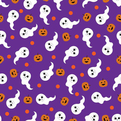 Seamless pattern with pumpkins and ghost. Halloween. Vector illustration.