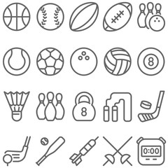 Sport icon illustration vector set. Contains such icon as Football, Soccer, Bowling, Golf, Volleyball , Billiards, Hockey, Basketball and more. Expanded Stroke
