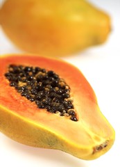 Paw Paw or Papaya, carica papaya, Exotic Fruit against White Background