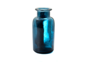 Blue glass bottle isolated on white background