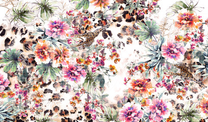  Seamless pattern flower and animal print background - 370965320