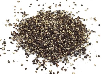 Mignonnette Pepper, piper nigrum, Grinded Pepper against White Background