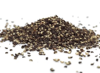 Mignonnette Pepper, piper nigrum, Grinded Pepper against White Background