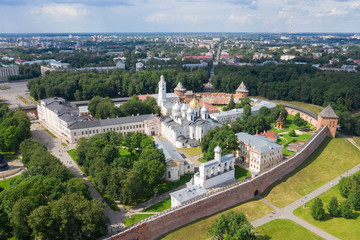 Veliky Novgorod, the old city, the ancient walls of the Kremlin, St. Sophia Cathedral. Famous tourist place of Russia.