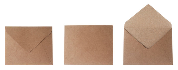 Set of brown envelopes on white background, banner design