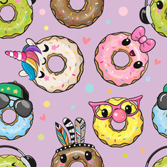 Pattern with cute cartoon donuts