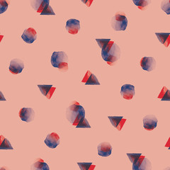 Vector red blue circles triangles seamless pattern