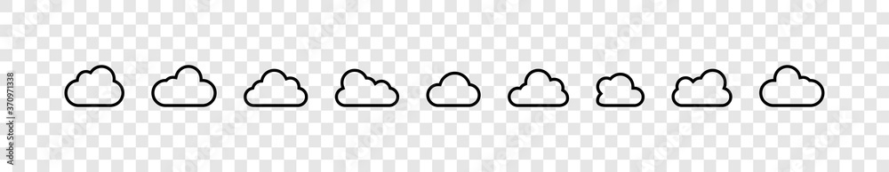 Wall mural clouds. clouds collection in line design. cloud vector icons, isolated. cloud weather signs. panoram