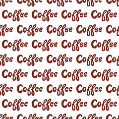 Watercolor hand painting illustration for menu, product design, wallpaper and more. Coffee lettering seamless pattern on white background.
