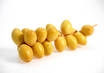 Fresh Dates, phoenix dactylifera, Fruits against White Background