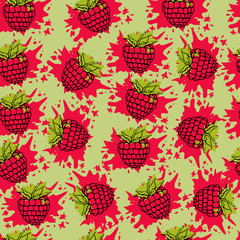 seamless vector pattern with raspberry on the color background