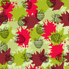 seamless vector pattern with raspberry on the color background