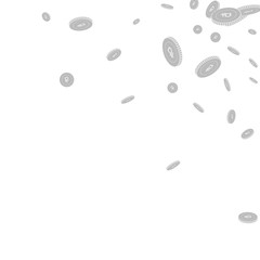 Russian ruble coins falling. Scattered black and w