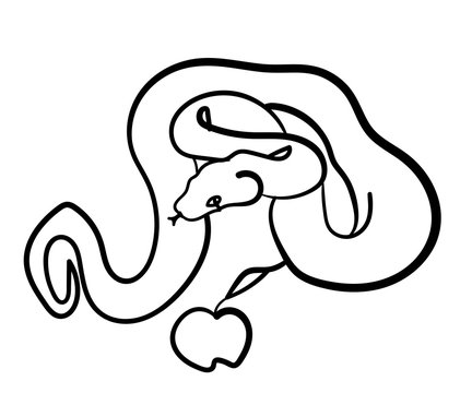 recommend clip art: Snake with an apple. Temptation symbol. One line drawing.