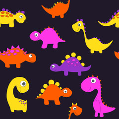 Childish dinosaur seamless pattern for fashion clothes, fabric, t shirts. hand drawn vector - 370975584
