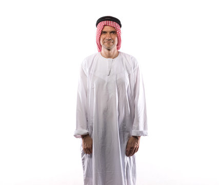 studio portrait of arab man on white background