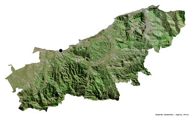 Boumerdès, province of Algeria, on white. Satellite