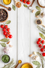 Frame of spices herbs and flavoring with space for text