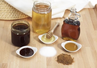 Fine Granulated Sugar, Brown Sugar, Maple Syrup, Treacle and Honey