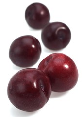 Red Plums, Fruits against White Background